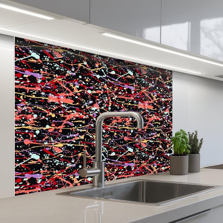 KitchenYeah Keuken achterwand 100x80 cm Spatscherm zelfklevend Spat Abstract Waterverf Zacht Muurbeschermer Spatwand fornuis