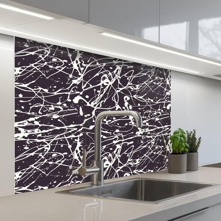 KitchenYeah Keuken achterwand 100x80 cm Spatscherm zelfklevend Spat Waterverf Wit Muurbeschermer Spatwand fornuis