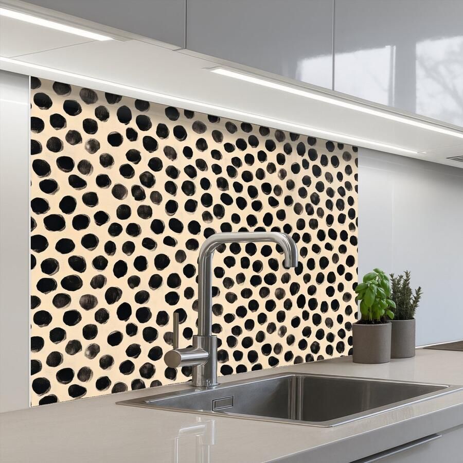 KitchenYeah Keuken achterwand 100x80 cm Spatscherm zelfklevend Stippen Patroon Zwart Muurbeschermer Spatwand fornuis