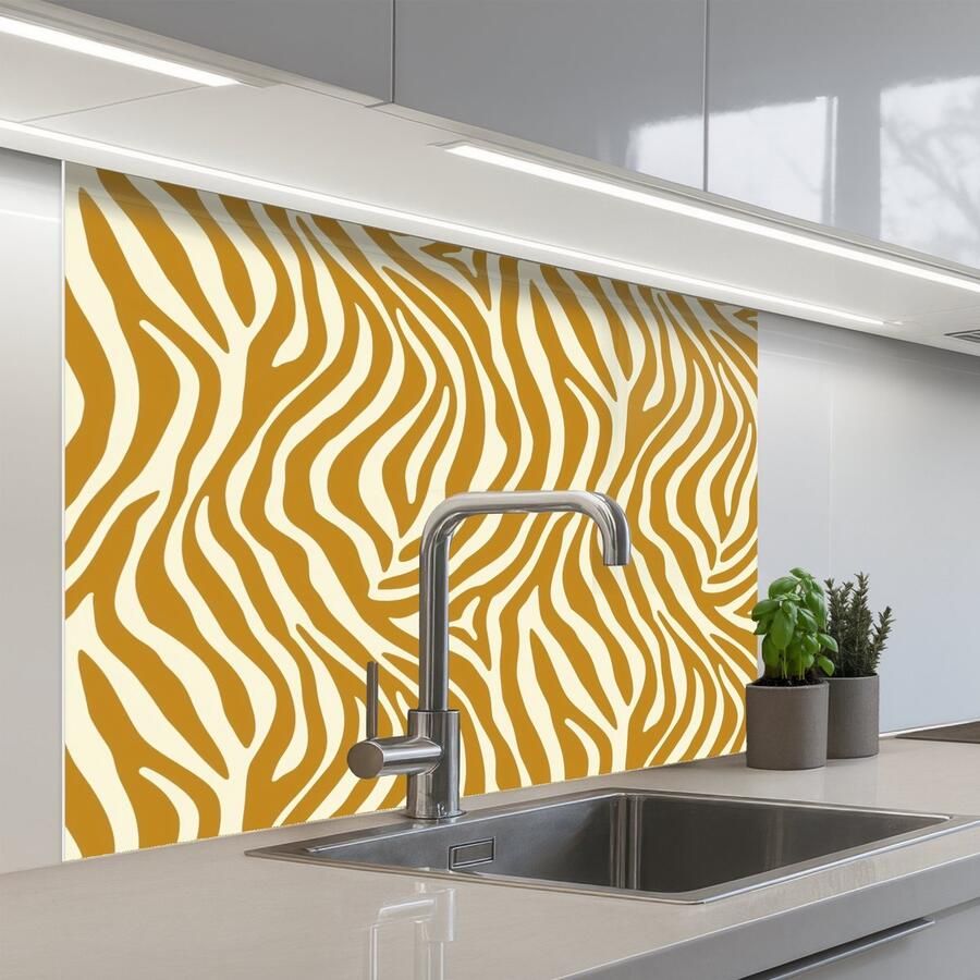 KitchenYeah Keuken achterwand 100x80 cm Spatscherm zelfklevend Zebra Klassiek Oker Geel Muurbeschermer Spatwand fornuis