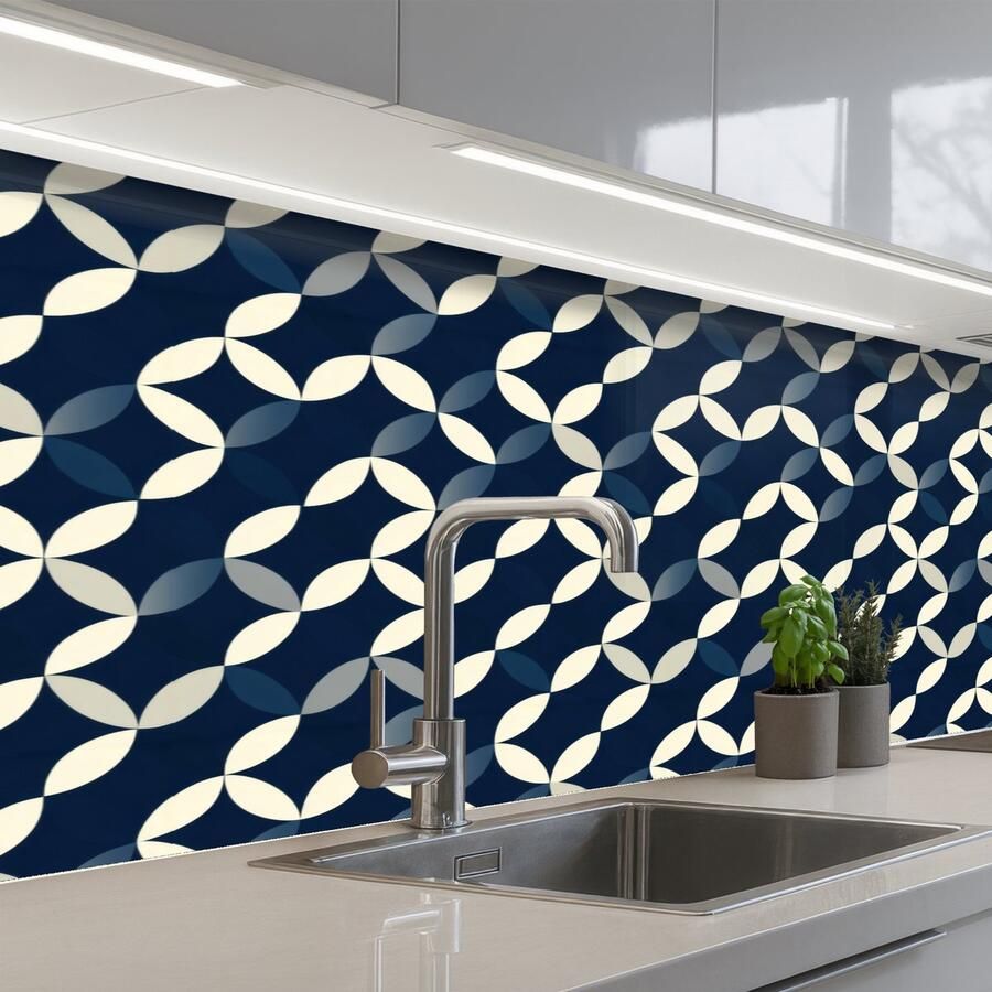 KitchenYeah Keuken achterwand 150x60 cm Spatscherm zelfklevend Abstract Patroon Blauw Muurbeschermer Spatwand fornuis