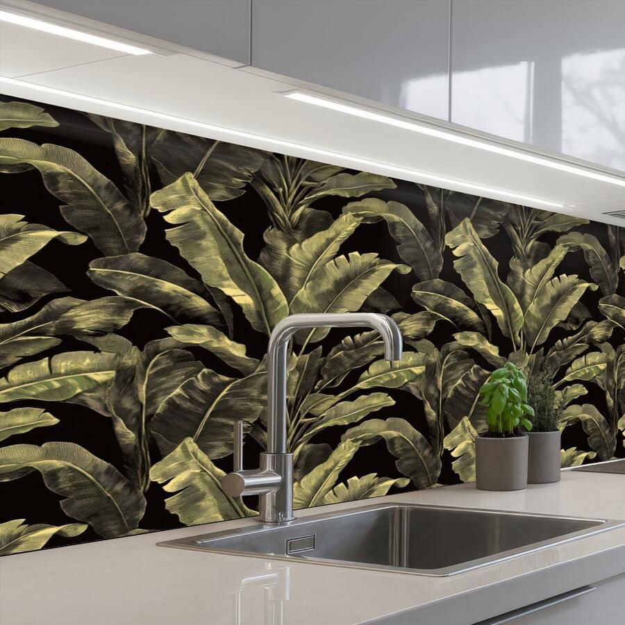 KitchenYeah Keuken achterwand 150x60 cm Spatscherm zelfklevend Botanisch Bladeren Groen Muurbeschermer Spatwand fornuis