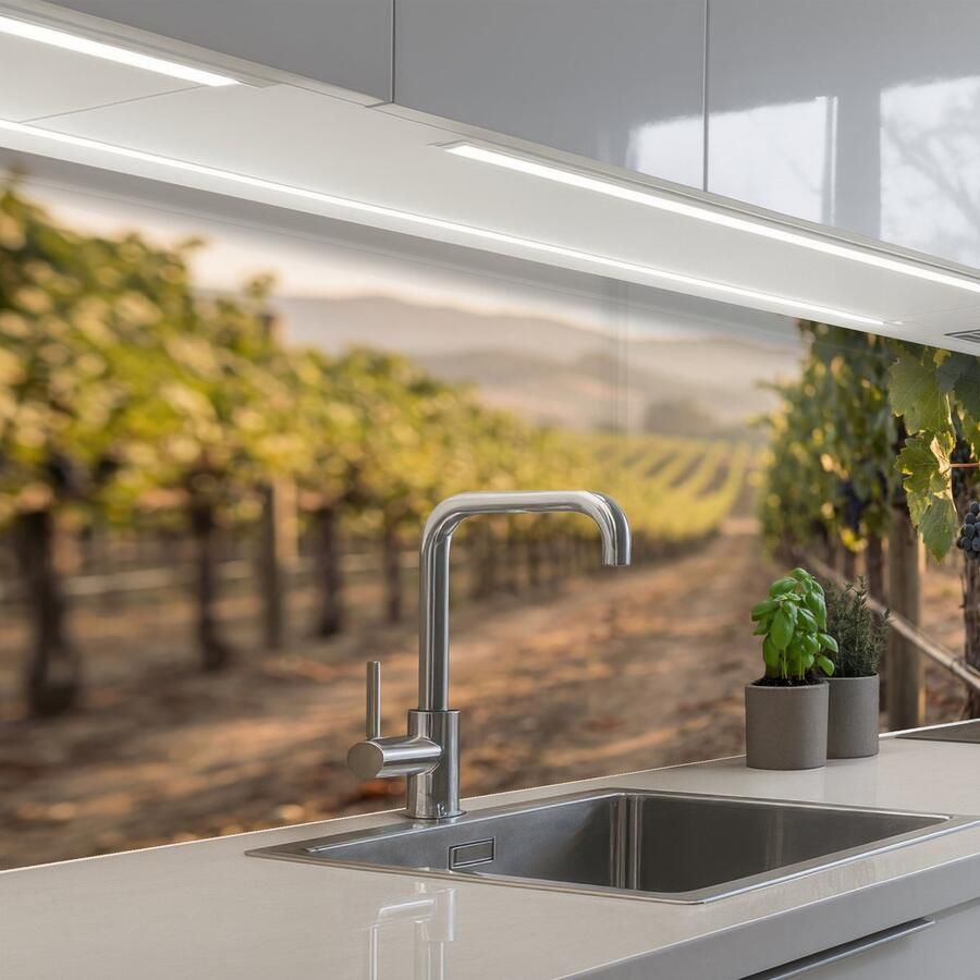 KitchenYeah Keuken achterwand 150x60 cm Spatscherm zelfklevend Druiven Wijngaard Zonlicht Muurbeschermer Spatwand fornuis