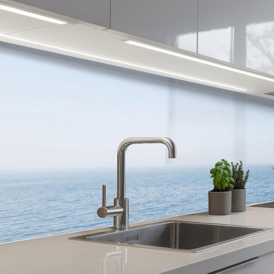 KitchenYeah Keuken achterwand 150x60 cm Spatscherm zelfklevend Horizon Zeilboot Zee Muurbeschermer Spatwand fornuis
