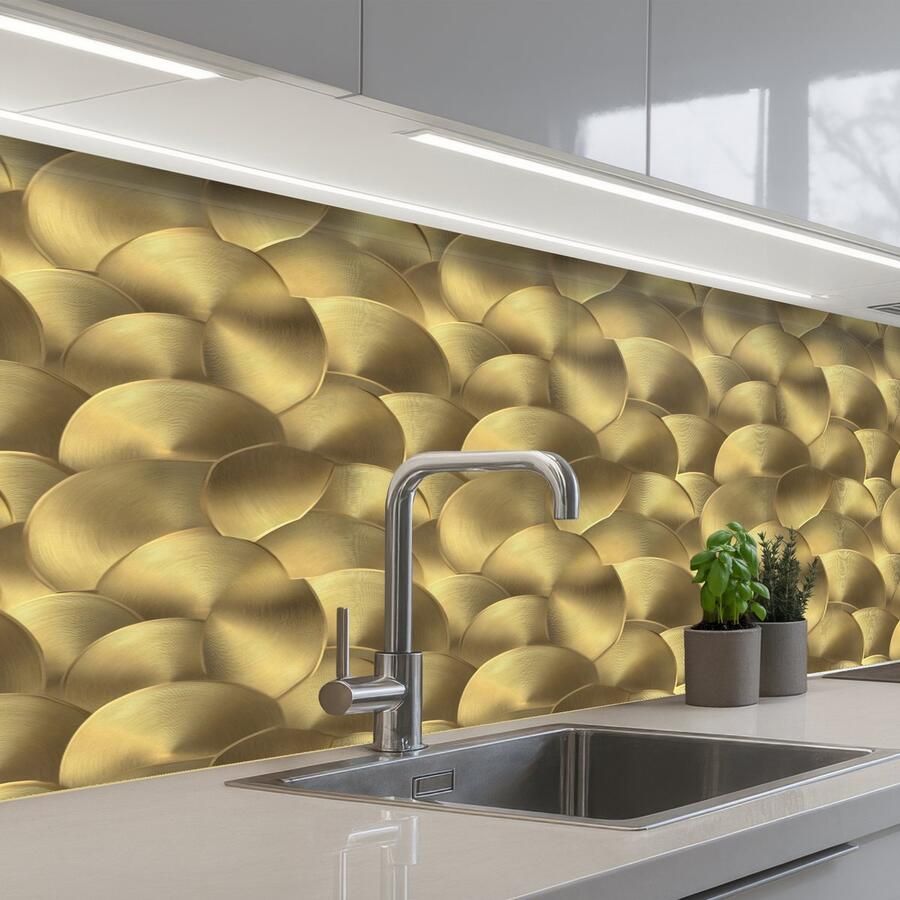 KitchenYeah Keuken achterwand 150x60 cm Spatscherm zelfklevend Modern Cirkel Goud Muurbeschermer Spatwand fornuis