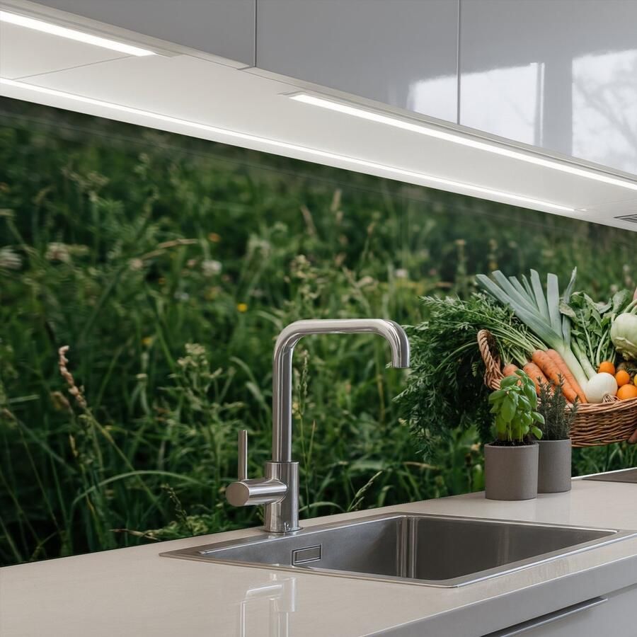 KitchenYeah Keuken achterwand 150x60 cm Spatscherm zelfklevend Veld Groenten Biologisch Oogst Muurbeschermer Spatwand fornuis