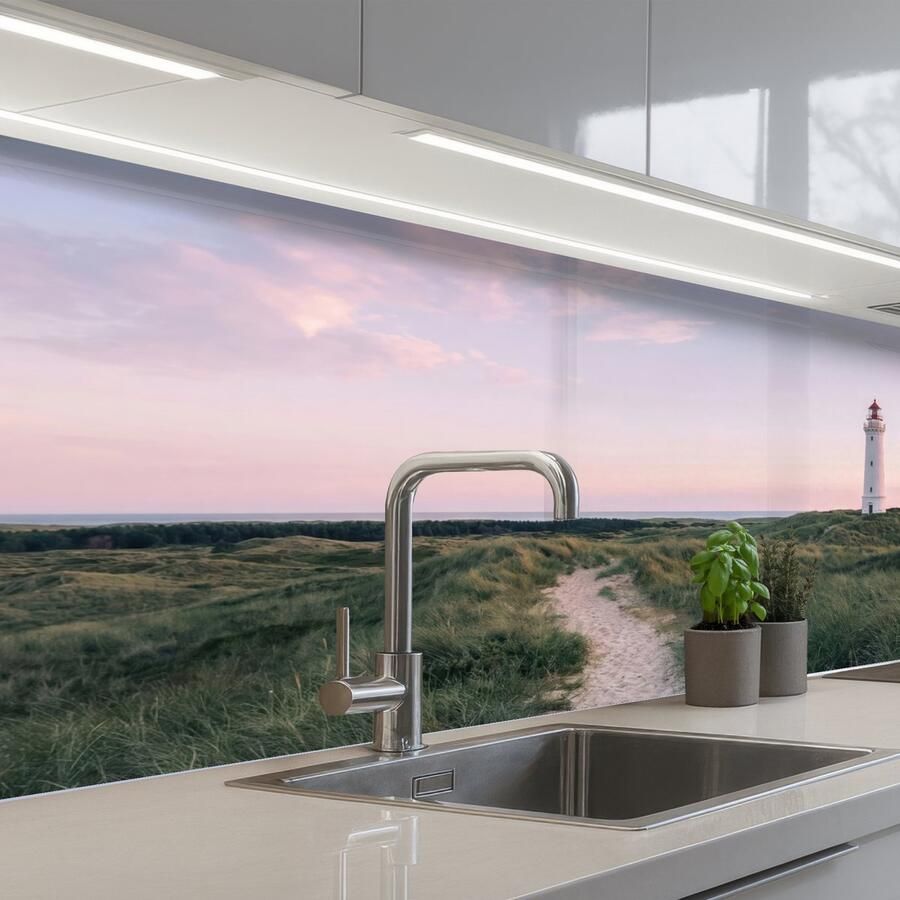 KitchenYeah Keuken achterwand 150x60 cm Spatscherm zelfklevend Vuurtoren Duinlandschap Zee Muurbeschermer Spatwand fornuis
