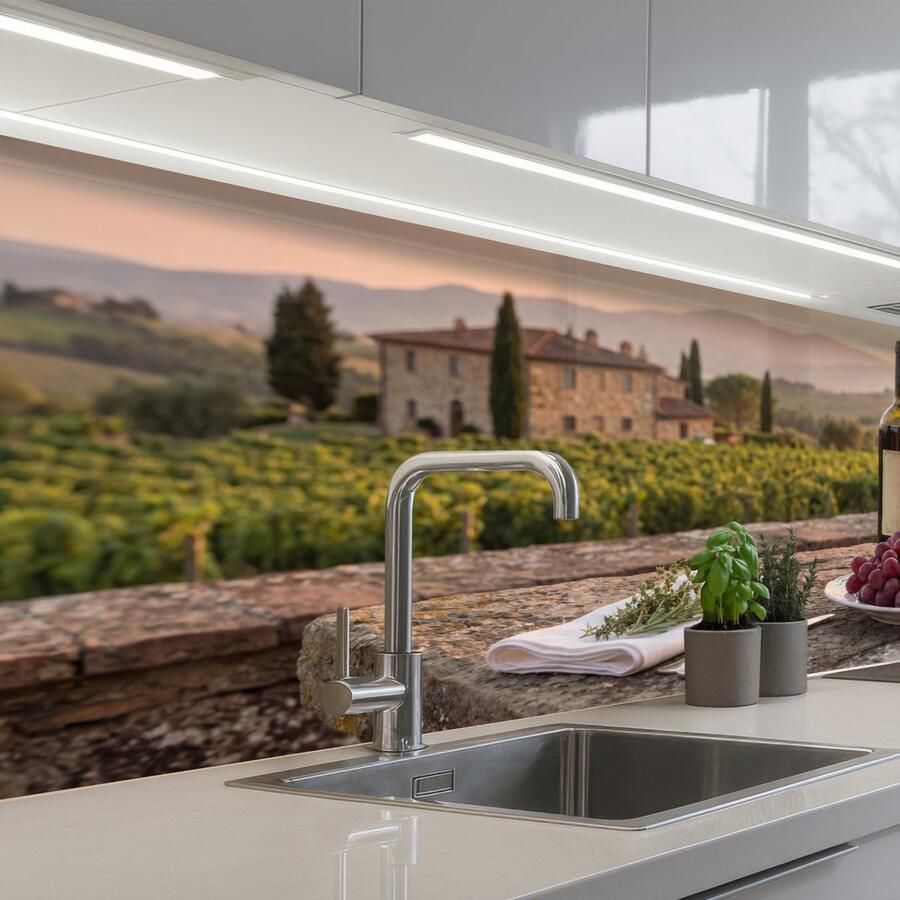 KitchenYeah Keuken achterwand 150x60 cm Spatscherm zelfklevend Wijn Glazen Druiven Wijngaard Muurbeschermer Spatwand fornuis