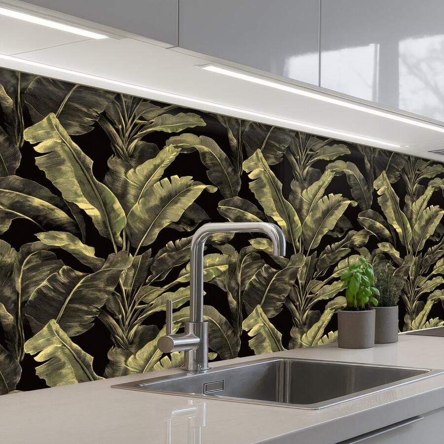 KitchenYeah Keuken achterwand 150x80 cm Spatscherm zelfklevend Botanisch Bladeren Groen Muurbeschermer Spatwand fornuis
