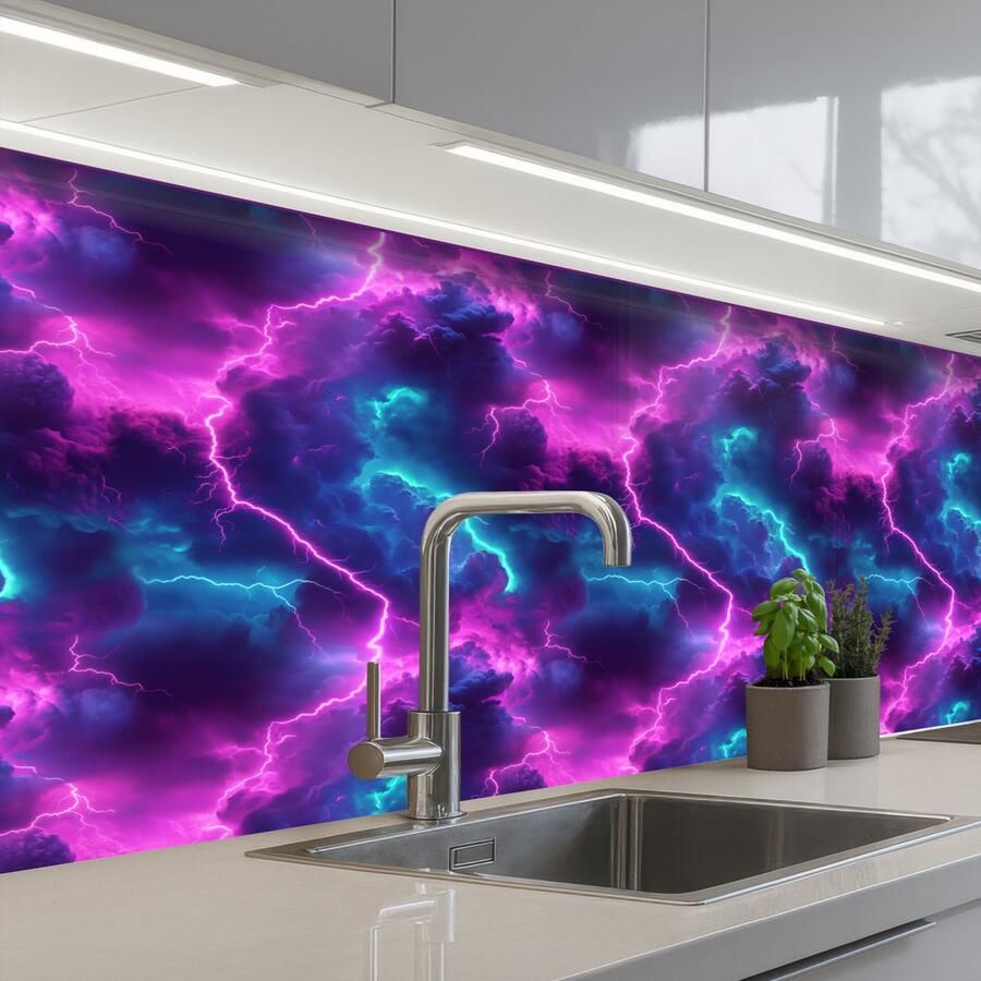 KitchenYeah Keuken achterwand 150x80 cm Spatscherm zelfklevend Elektrisch Neon Lucht Muurbeschermer Spatwand fornuis