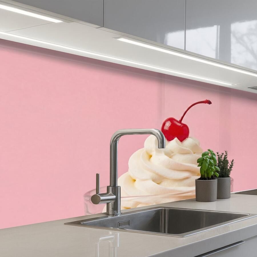 KitchenYeah Keuken achterwand 150x80 cm Spatscherm zelfklevend Kers Slagroom Roze Muurbeschermer Spatwand fornuis