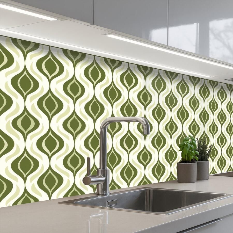 KitchenYeah Keuken achterwand 150x80 cm Spatscherm zelfklevend Patroon Retro Groen Muurbeschermer Spatwand fornuis