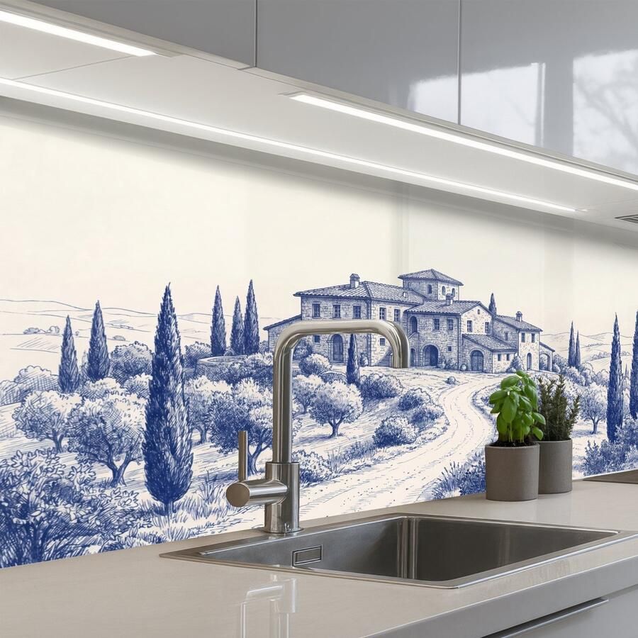 KitchenYeah Keuken achterwand 150x80 cm Spatscherm zelfklevend Rustiek Landgoed Blauw Muurbeschermer Spatwand fornuis