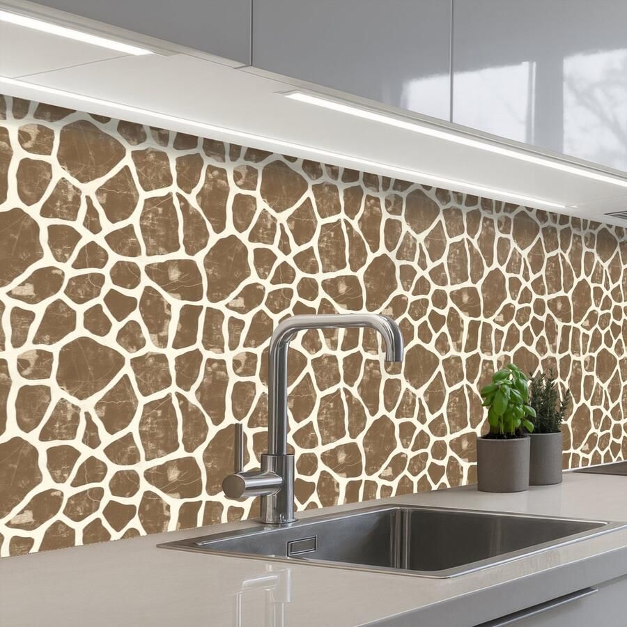 KitchenYeah Keuken achterwand 200x60 cm Spatscherm zelfklevend Giraf Klassiek Bruin Muurbeschermer Spatwand fornuis