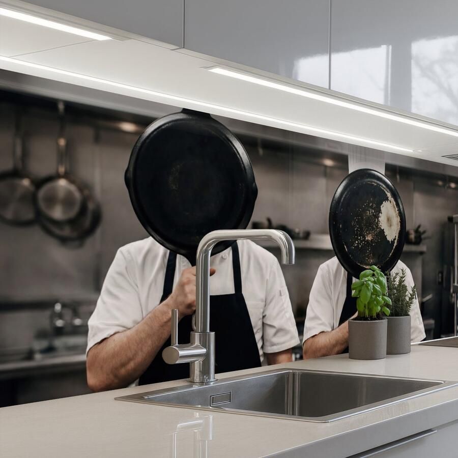 KitchenYeah Keuken achterwand 200x60 cm Spatscherm zelfklevend Koks Koekenpannen Keuken Muurbeschermer Spatwand fornuis