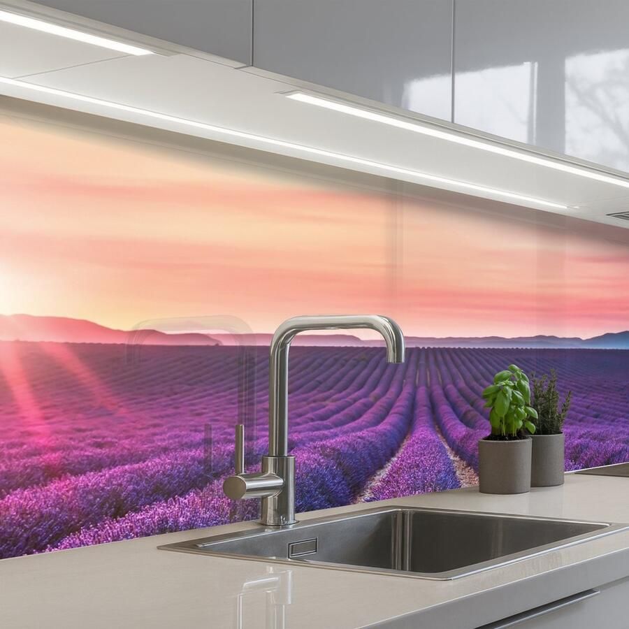 KitchenYeah Keuken achterwand 200x60 cm Spatscherm zelfklevend Lavendel Paars Bloemen Muurbeschermer Spatwand fornuis