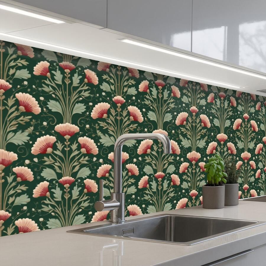 KitchenYeah Keuken achterwand 200x60 cm Spatscherm zelfklevend Patroon Botanisch Kleurrijk Muurbeschermer Spatwand fornuis