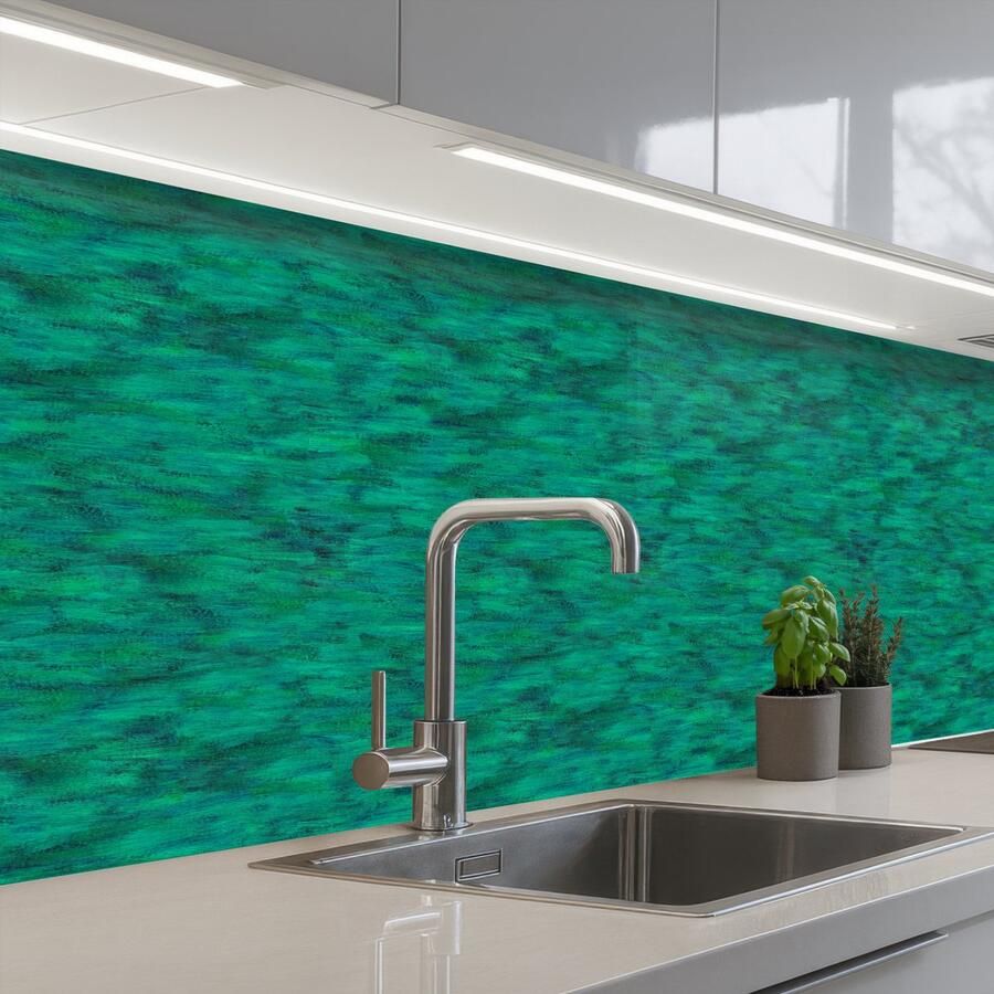 KitchenYeah Keuken achterwand 200x60 cm Spatscherm zelfklevend Vloeiend Olie Texturen Groen Muurbeschermer Spatwand fornuis