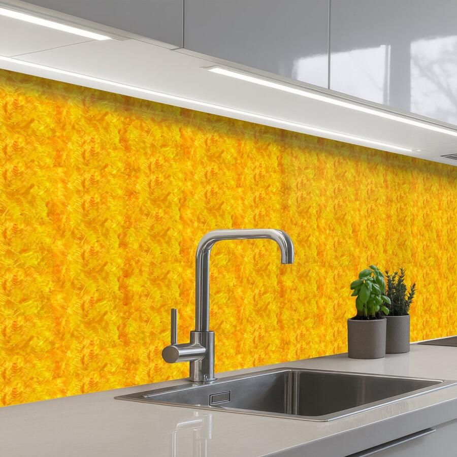 KitchenYeah Keuken achterwand 200x60 cm Spatscherm zelfklevend Vloeiend Olie Verf Geel Muurbeschermer Spatwand fornuis