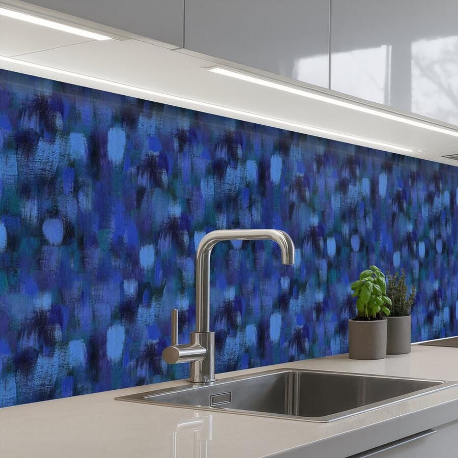 KitchenYeah Keuken achterwand 200x60 cm Spatscherm zelfklevend Vloeiend Verfstrepen Kleuren Muurbeschermer Spatwand fornuis