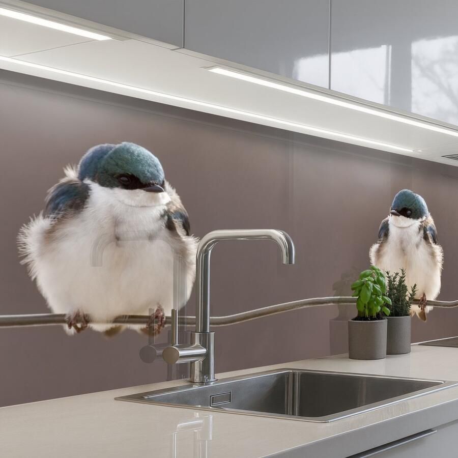 KitchenYeah Keuken achterwand 200x60 cm Spatscherm zelfklevend Vogels Dieren Draad Portret Muurbeschermer Spatwand fornuis