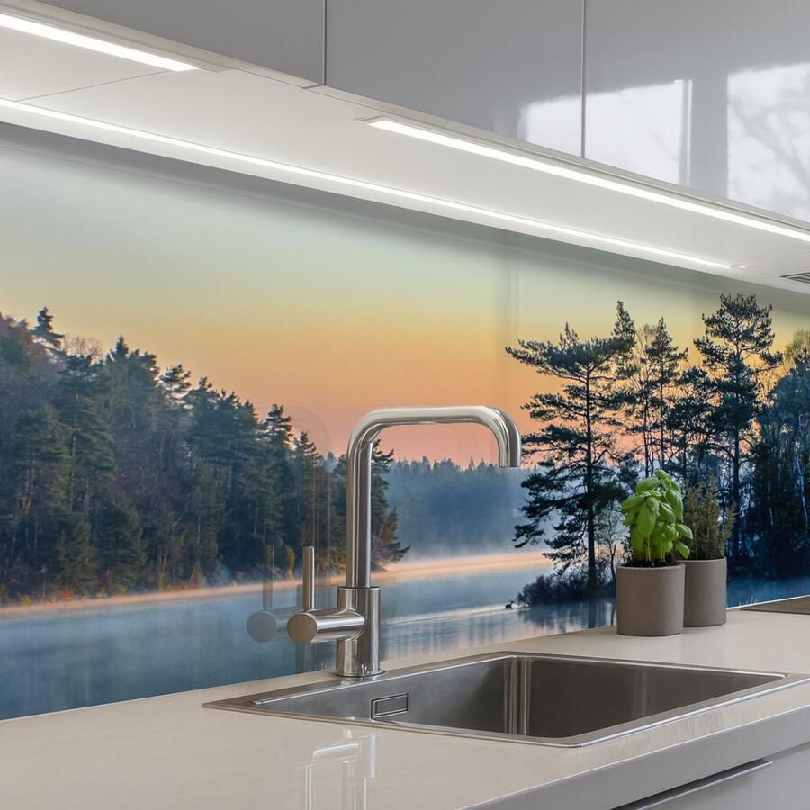 KitchenYeah Keuken achterwand 200x60 cm Spatscherm zelfklevend Water Bomen Natuur Landschap Muurbeschermer Spatwand fornuis - Foto 2