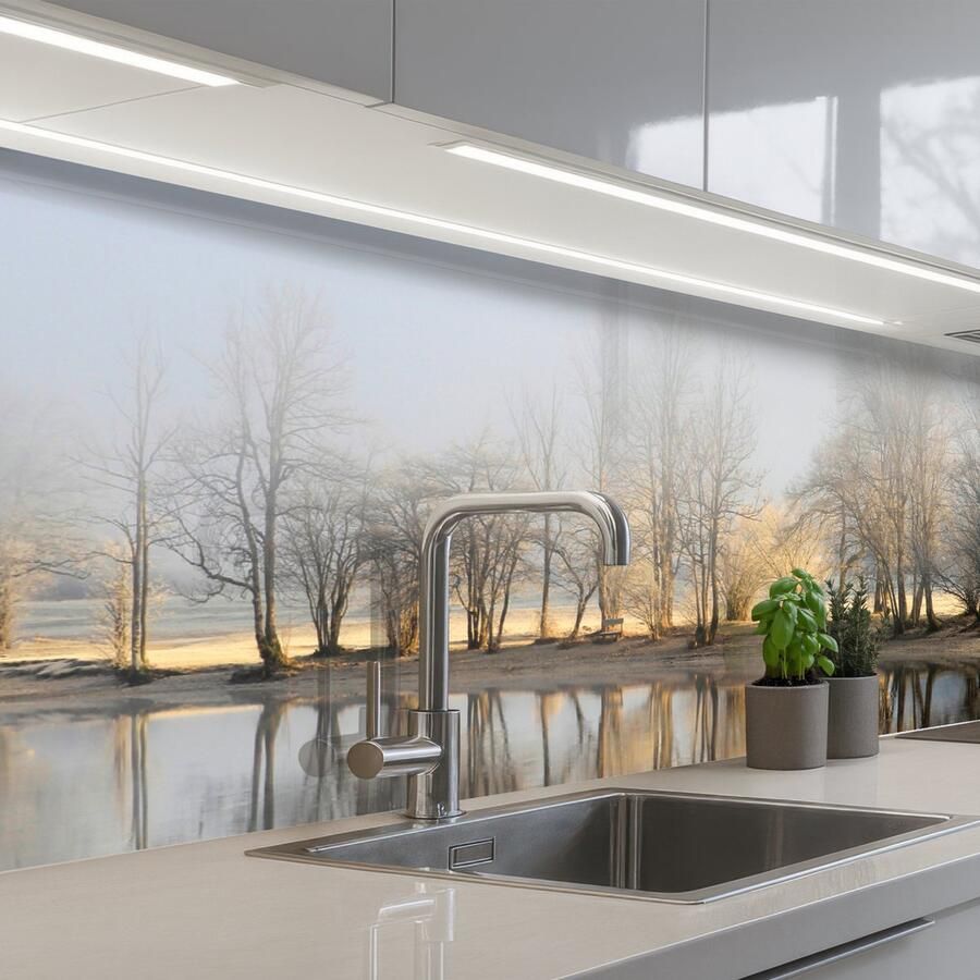 KitchenYeah Keuken achterwand 200x60 cm Spatscherm zelfklevend Water Bomen Natuur Landschap Muurbeschermer Spatwand fornuis