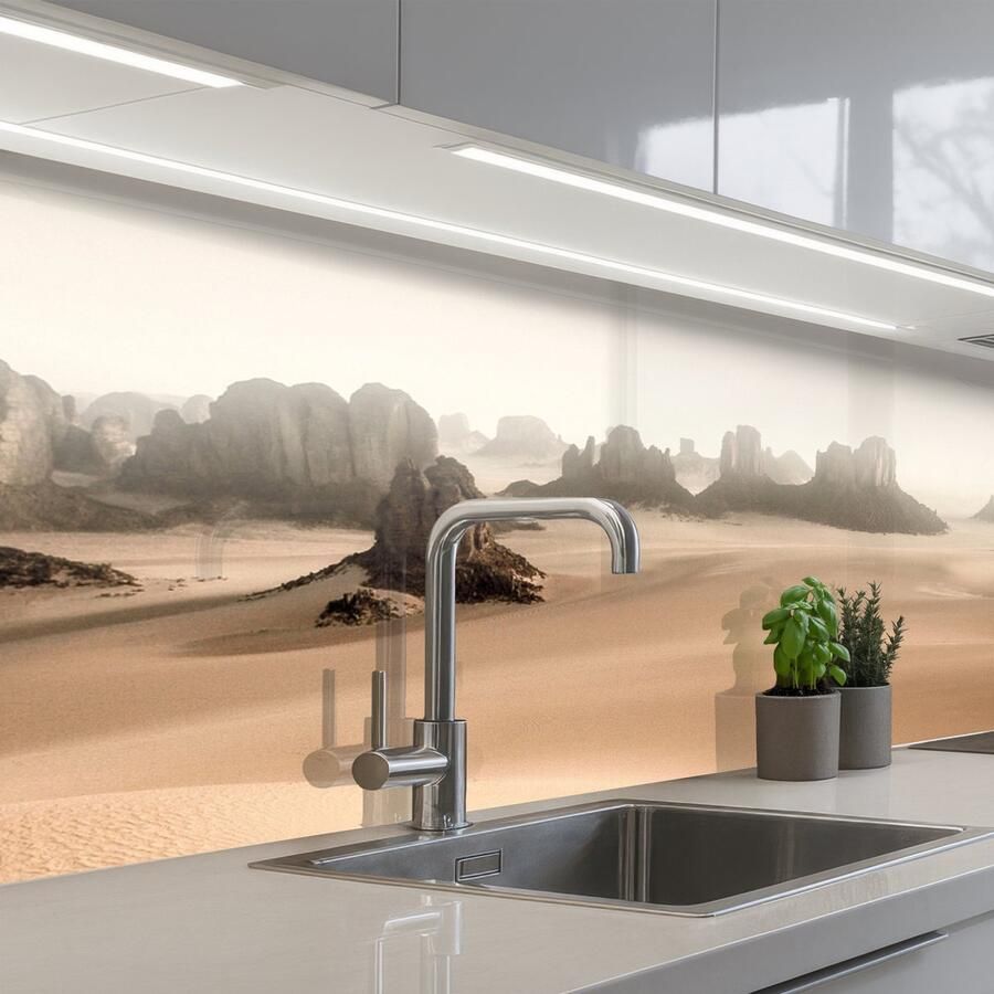 KitchenYeah Keuken achterwand 200x60 cm Spatscherm zelfklevend Woestijn Rotsen Natuur Zand Muurbeschermer Spatwand fornuis