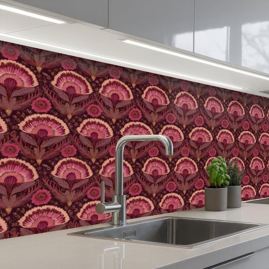 KitchenYeah Keuken achterwand 200x80 cm Spatscherm zelfklevend Antiek Bloemen Kleurrijk Muurbeschermer Spatwand fornuis