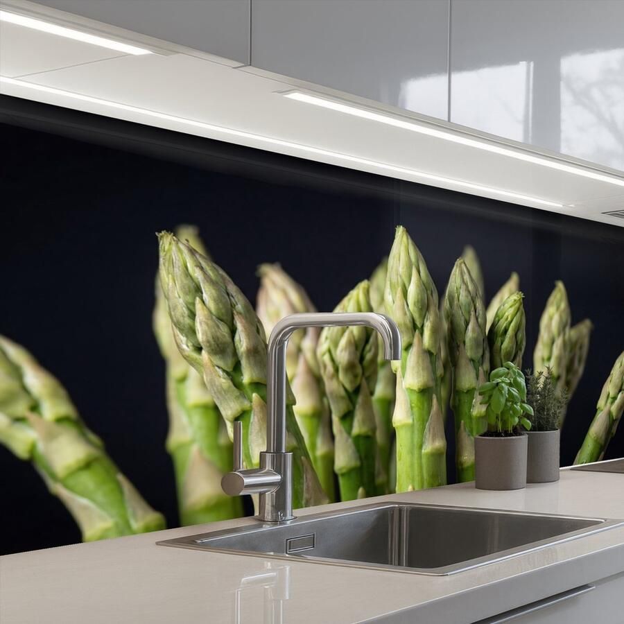 KitchenYeah Keuken achterwand 200x80 cm Spatscherm zelfklevend Asperges Groen Zwart Muurbeschermer Spatwand fornuis