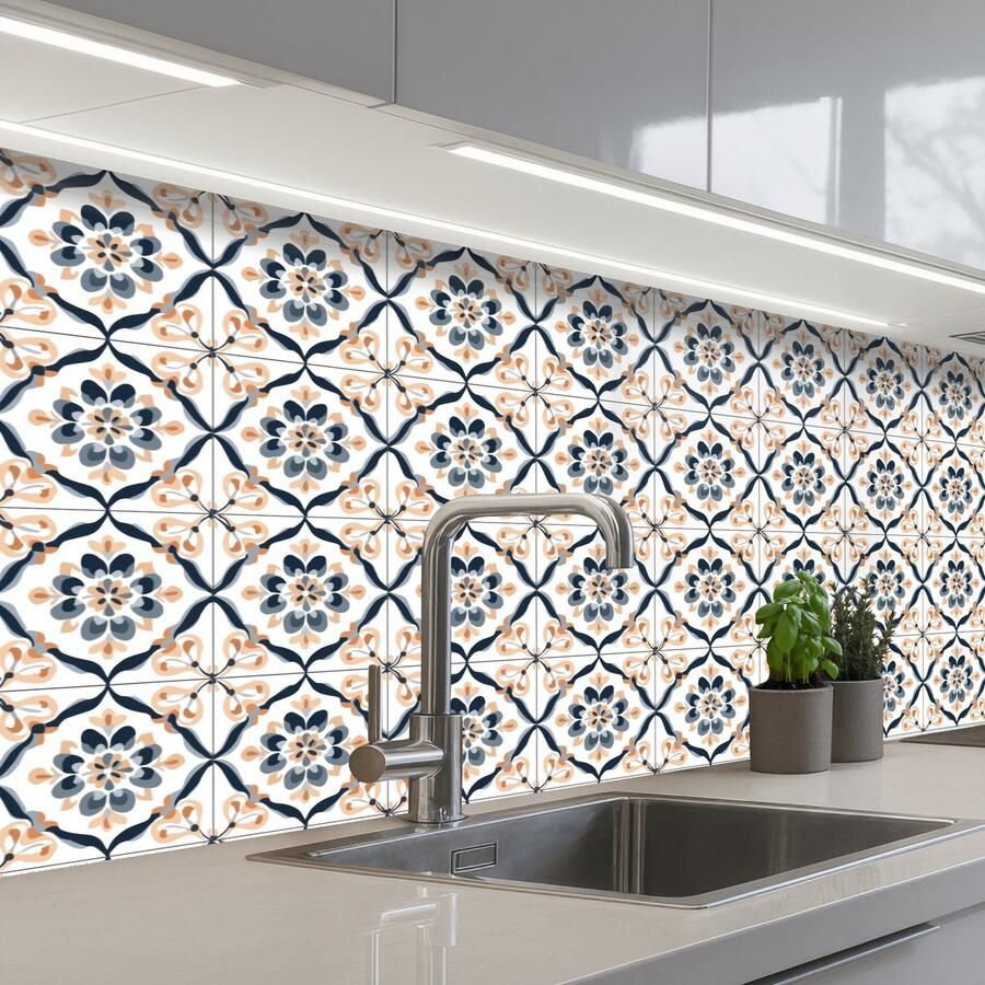 KitchenYeah Keuken achterwand 200x80 cm Spatscherm zelfklevend Bladvorm Patroon Kleurrijk Muurbeschermer Spatwand fornuis