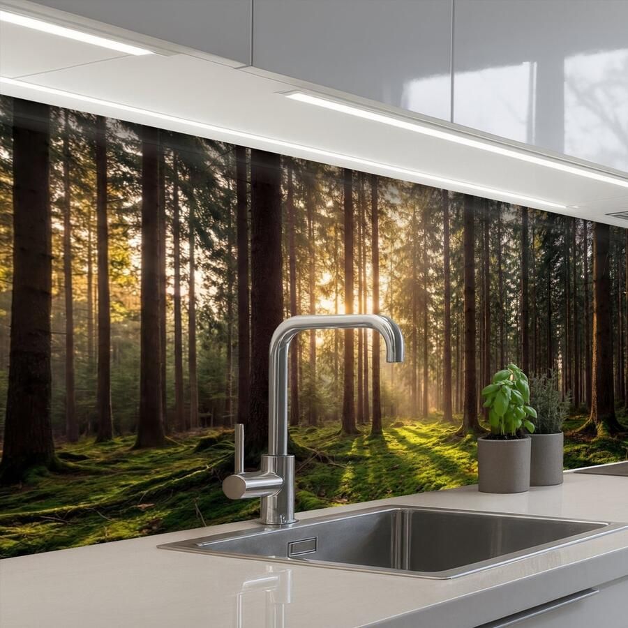 KitchenYeah Keuken achterwand 200x80 cm Spatscherm zelfklevend Bos Gras Zonlicht Muurbeschermer Spatwand fornuis