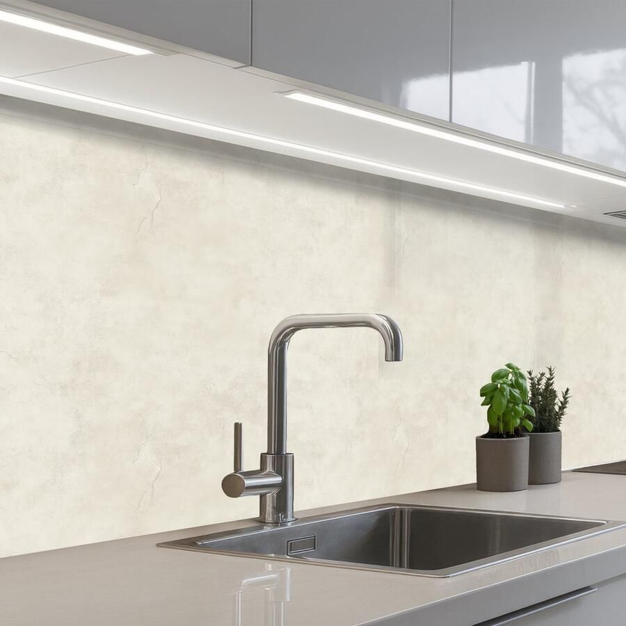 KitchenYeah Keuken achterwand 200x80 cm Spatscherm zelfklevend Crème Egaal Beton print Muurbeschermer Spatwand fornuis