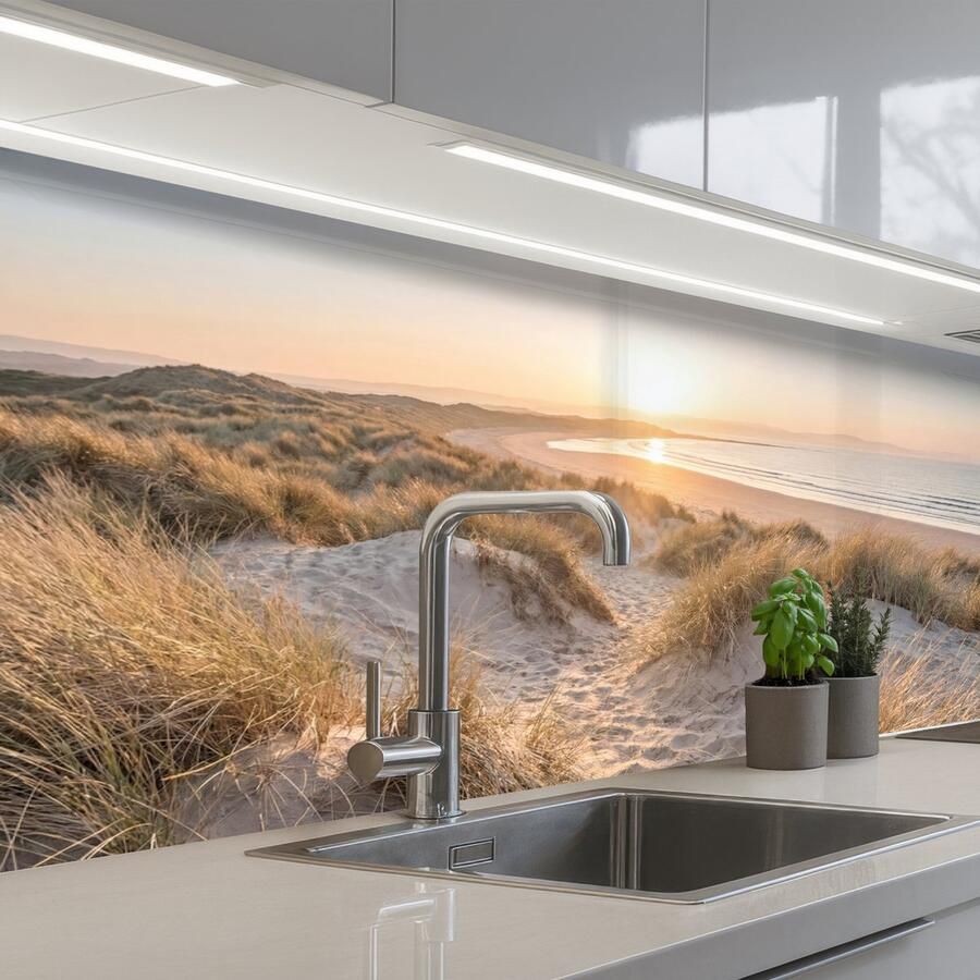 KitchenYeah Keuken achterwand 200x80 cm Spatscherm zelfklevend Duinen Strand Zee Muurbeschermer Spatwand fornuis