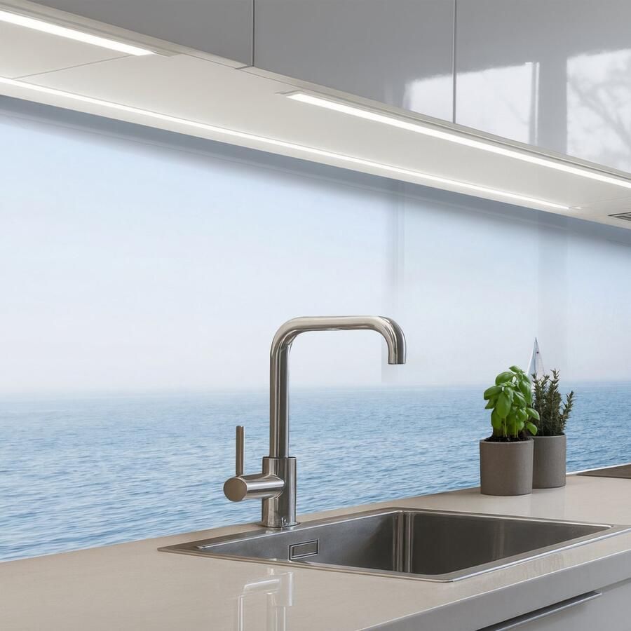 KitchenYeah Keuken achterwand 200x80 cm Spatscherm zelfklevend Horizon Zeilboot Zee Muurbeschermer Spatwand fornuis