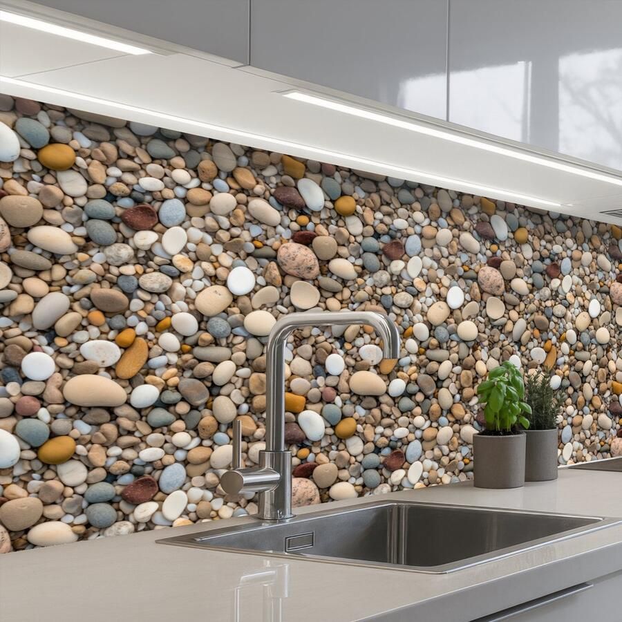 KitchenYeah Keuken achterwand 200x80 cm Spatscherm zelfklevend Kleine Grote Stenen Muurbeschermer Spatwand fornuis