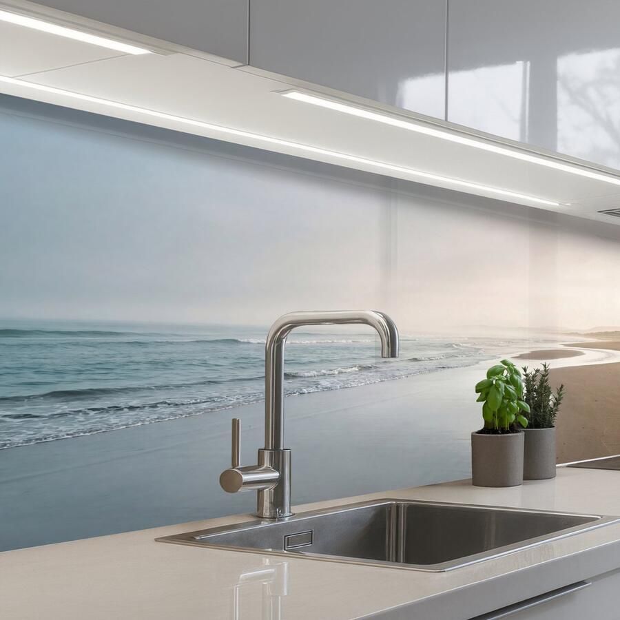 KitchenYeah Keuken achterwand 200x80 cm Spatscherm zelfklevend Kustlijn Strand Oceaan Muurbeschermer Spatwand fornuis