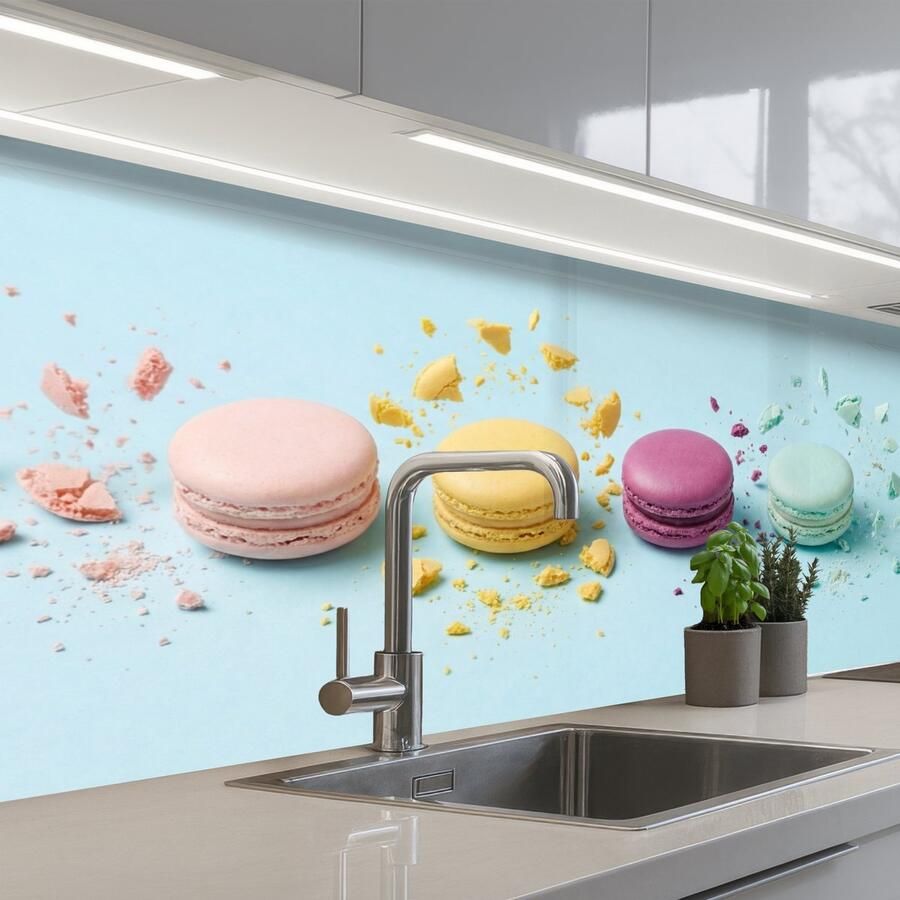 KitchenYeah Keuken achterwand 200x80 cm Spatscherm zelfklevend Macarons Kleurrijk Pastel Muurbeschermer Spatwand fornuis