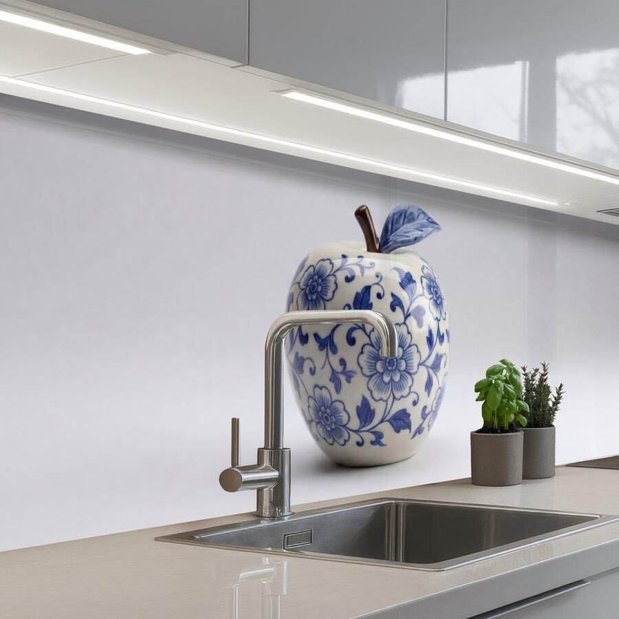 KitchenYeah Keuken achterwand 250x60 cm Spatscherm zelfklevend Appel Blauw Klassiek Muurbeschermer Spatwand fornuis