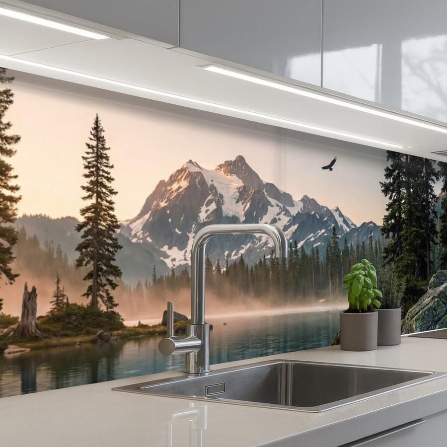 KitchenYeah Keuken achterwand 250x60 cm Spatscherm zelfklevend Bergen Water Bomen Muurbeschermer Spatwand fornuis