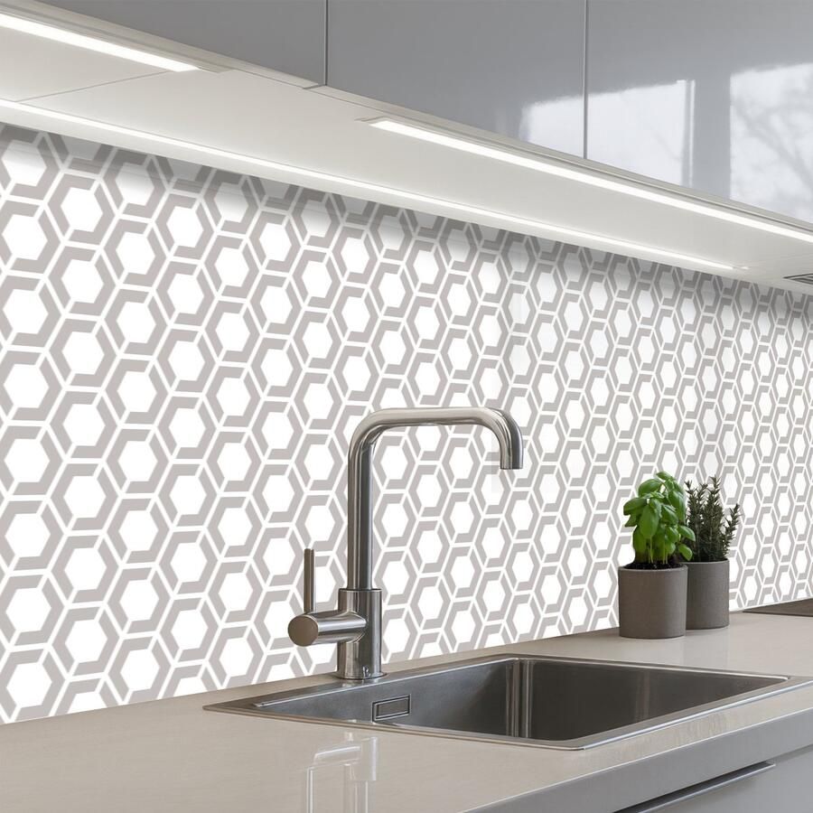 KitchenYeah Keuken achterwand 250x60 cm Spatscherm zelfklevend Grafisch Patroon Modern Hexagon Muurbeschermer Spatwand fornuis