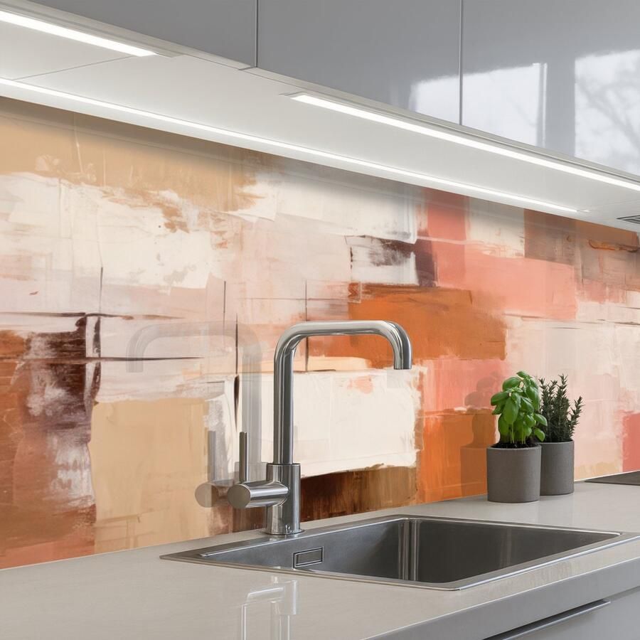 KitchenYeah Keuken achterwand 250x60 cm Spatscherm zelfklevend Kunst Roze Abstract Muurbeschermer Spatwand fornuis