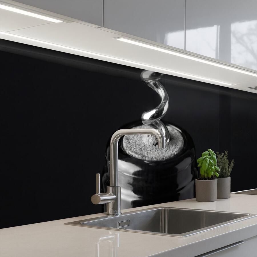 KitchenYeah Keuken achterwand 250x60 cm Spatscherm zelfklevend Kurkentrekker Wijn Zwart Wit Muurbeschermer Spatwand fornuis