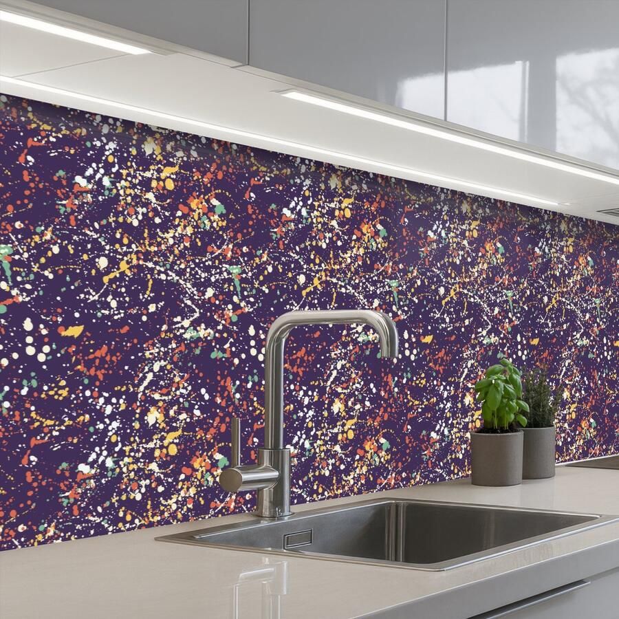 KitchenYeah Keuken achterwand 250x60 cm Spatscherm zelfklevend Spat Abstract Stippen Muurbeschermer Spatwand fornuis