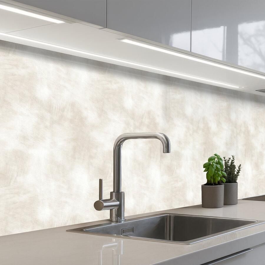 KitchenYeah Keuken achterwand 250x60 cm Spatscherm zelfklevend Subtiel Structuur Beige Muurbeschermer Spatwand fornuis