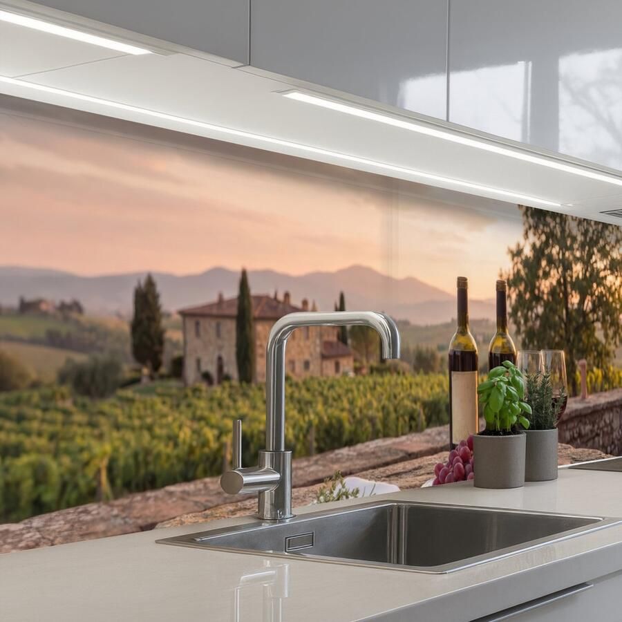 KitchenYeah Keuken achterwand 250x60 cm Spatscherm zelfklevend Wijn Glazen Druiven Wijngaard Muurbeschermer Spatwand fornuis