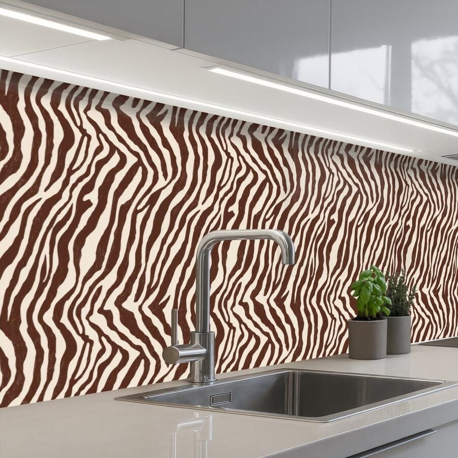 KitchenYeah Keuken achterwand 250x60 cm Spatscherm zelfklevend Zebra Patroon Zwart Wit Muurbeschermer Spatwand fornuis