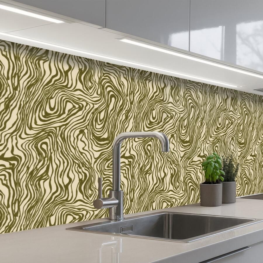 KitchenYeah Keuken achterwand 250x80 cm Spatscherm zelfklevend Abstract Marmer print Groen Muurbeschermer Spatwand fornuis