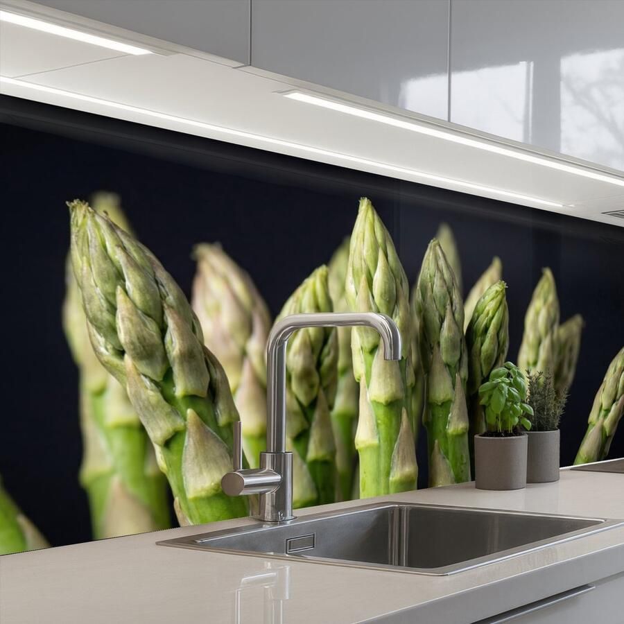 KitchenYeah Keuken achterwand 250x80 cm Spatscherm zelfklevend Asperges Groen Zwart Muurbeschermer Spatwand fornuis