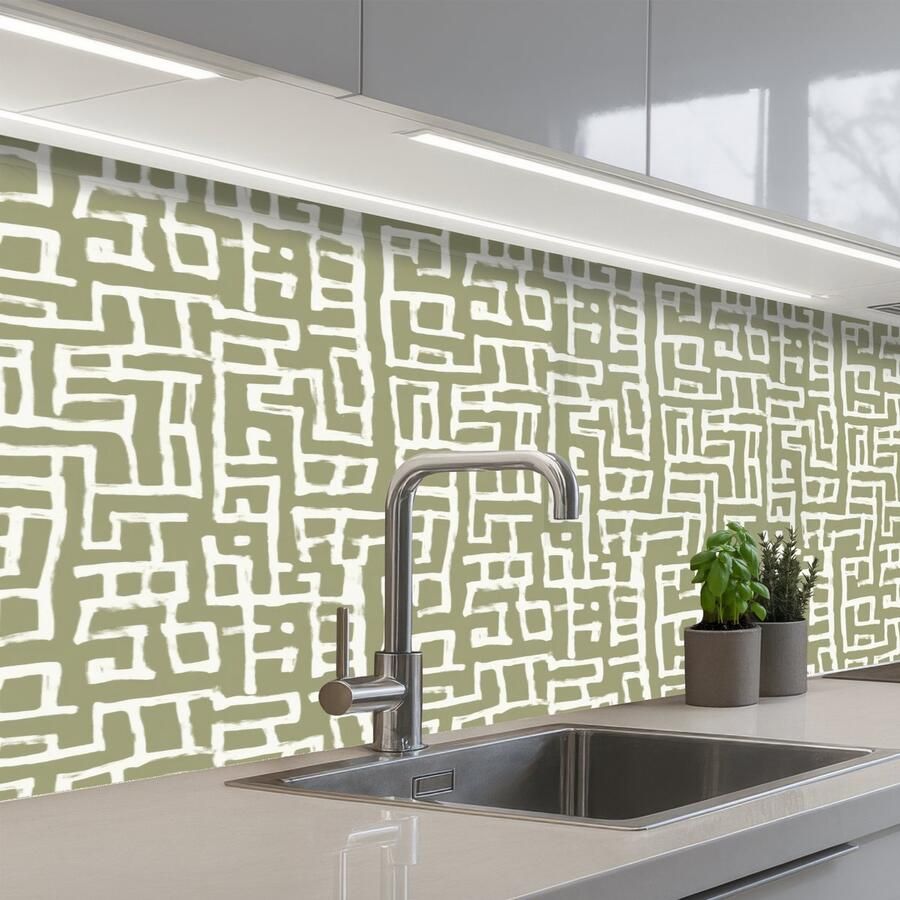 KitchenYeah Keuken achterwand 250x80 cm Spatscherm zelfklevend Grafisch Patroon Groen Muurbeschermer Spatwand fornuis